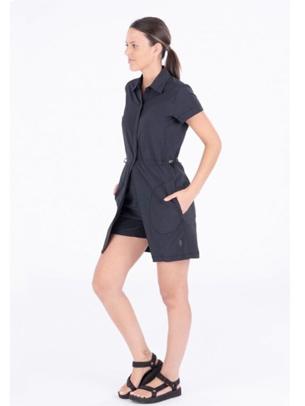 Indygena Emma Dress Woven Stretch Romper With Inner Shorts Black Size XL